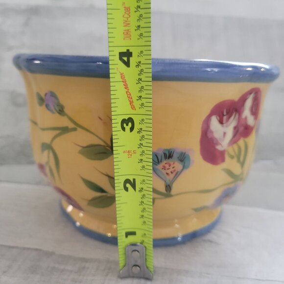 Hand-Painted Floral Ceramic Bowl By Raymond Waites Yellow & Blue 4.5" Diameter D - Picture 6 of 7